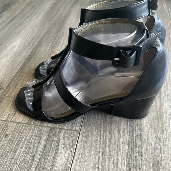 Yves Saint Laurent Italy YSL Black leather Strappy Sandals vintage block heel 7 - Picture 3 of 14